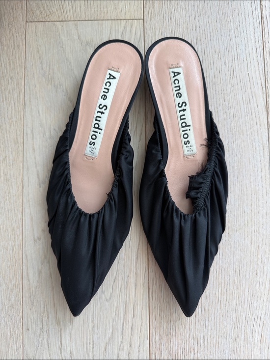 Acne Studios Shoes - Acne studios Black Ruched Pointed Slip-On Mules